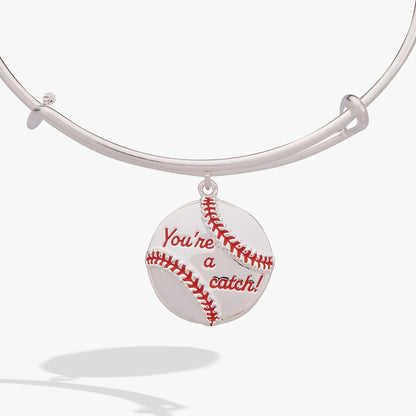You're A Catch baseball charm bracelet on silver Alex and Ani bangle with red stitching on Tampa Home & Garden Store