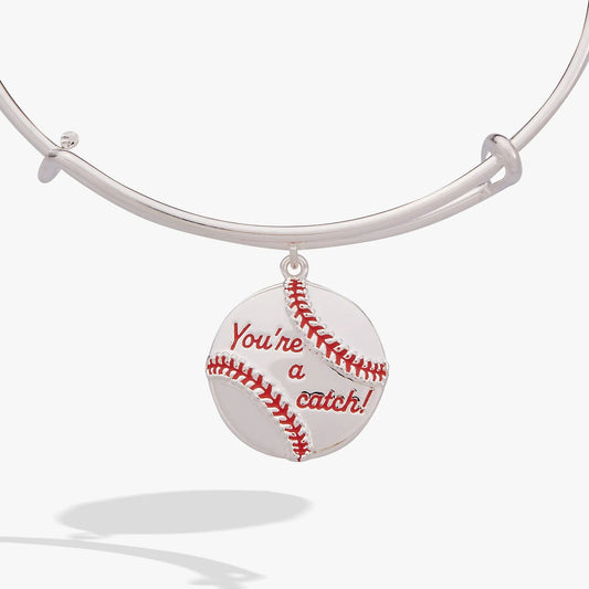 You're A Catch baseball charm bracelet on silver Alex and Ani bangle with red stitching on Tampa Home & Garden Store