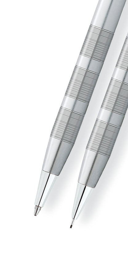 Cross Classic Century Satin Chrome ballpoint pen and 0.7mm pencil set, silver knurled duo on Tampa Home & Garden Store