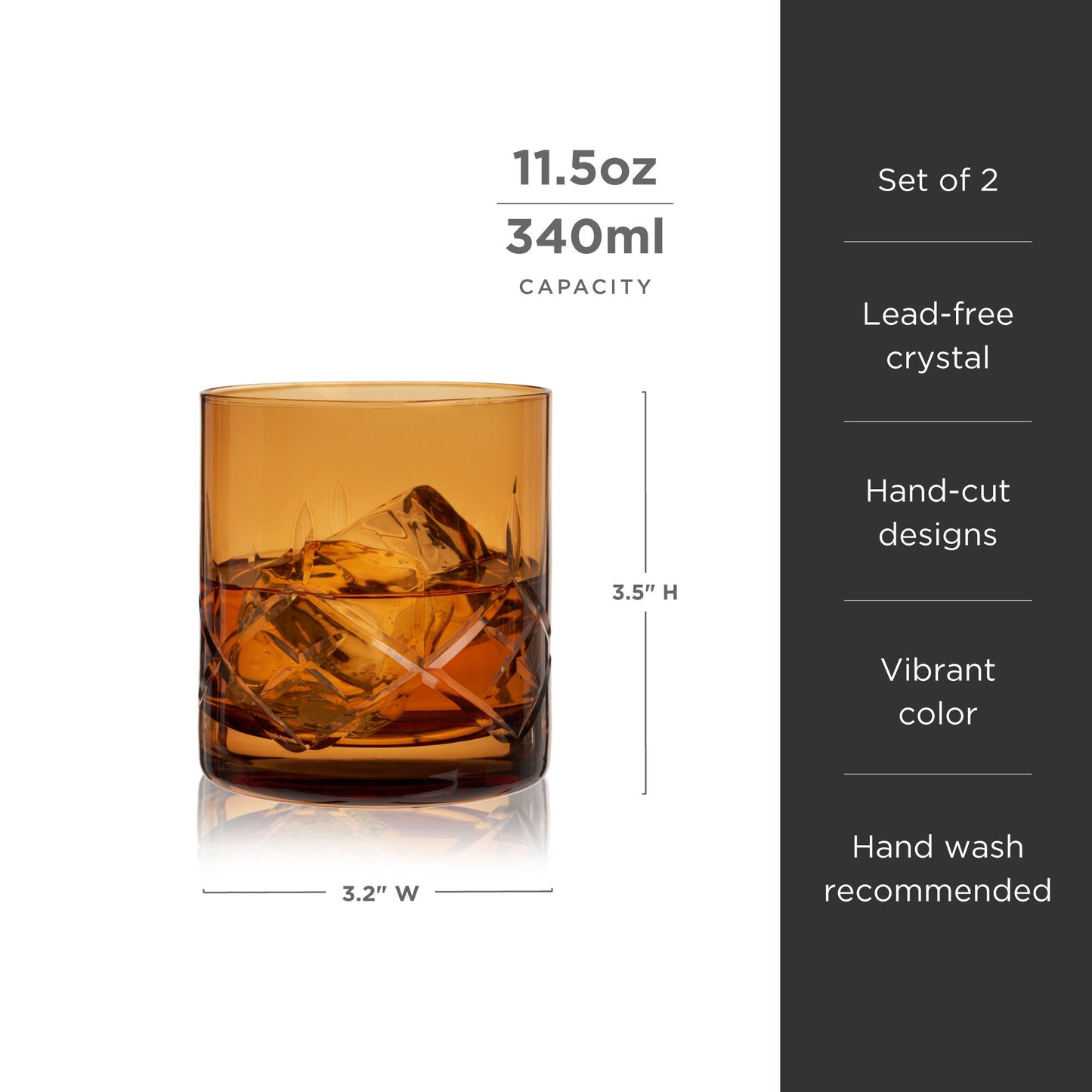 Admiral Amber Crystal Rocks Glasses Set Of Two