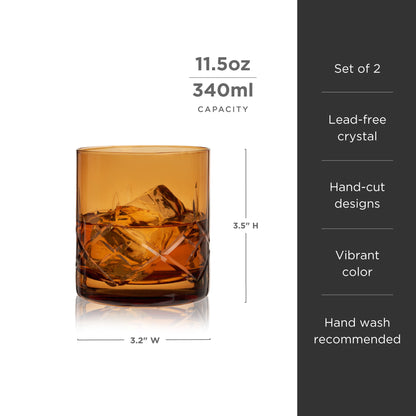 Admiral Amber Crystal Rocks Glasses Set Of Two
