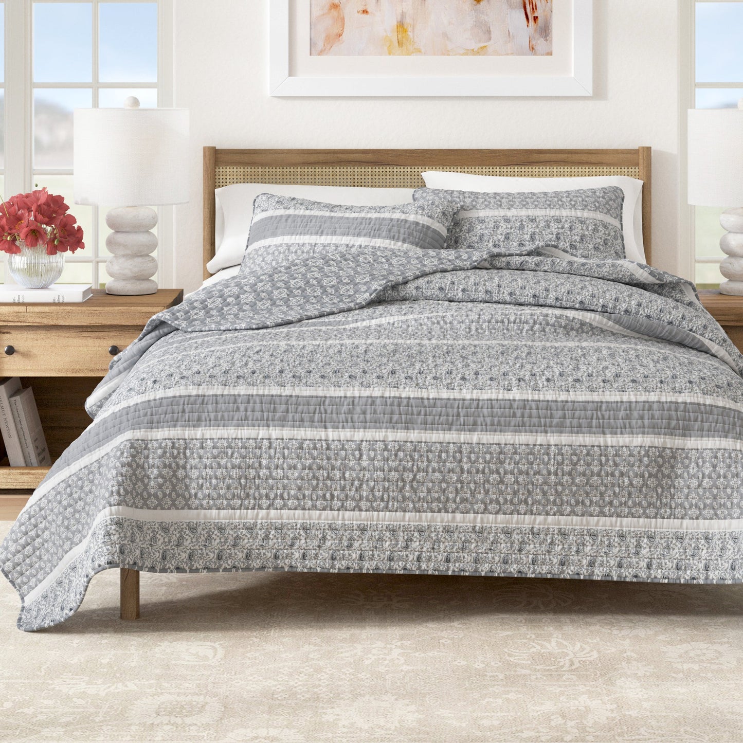 Reversible Paisley Stripe Microfiber Quilt