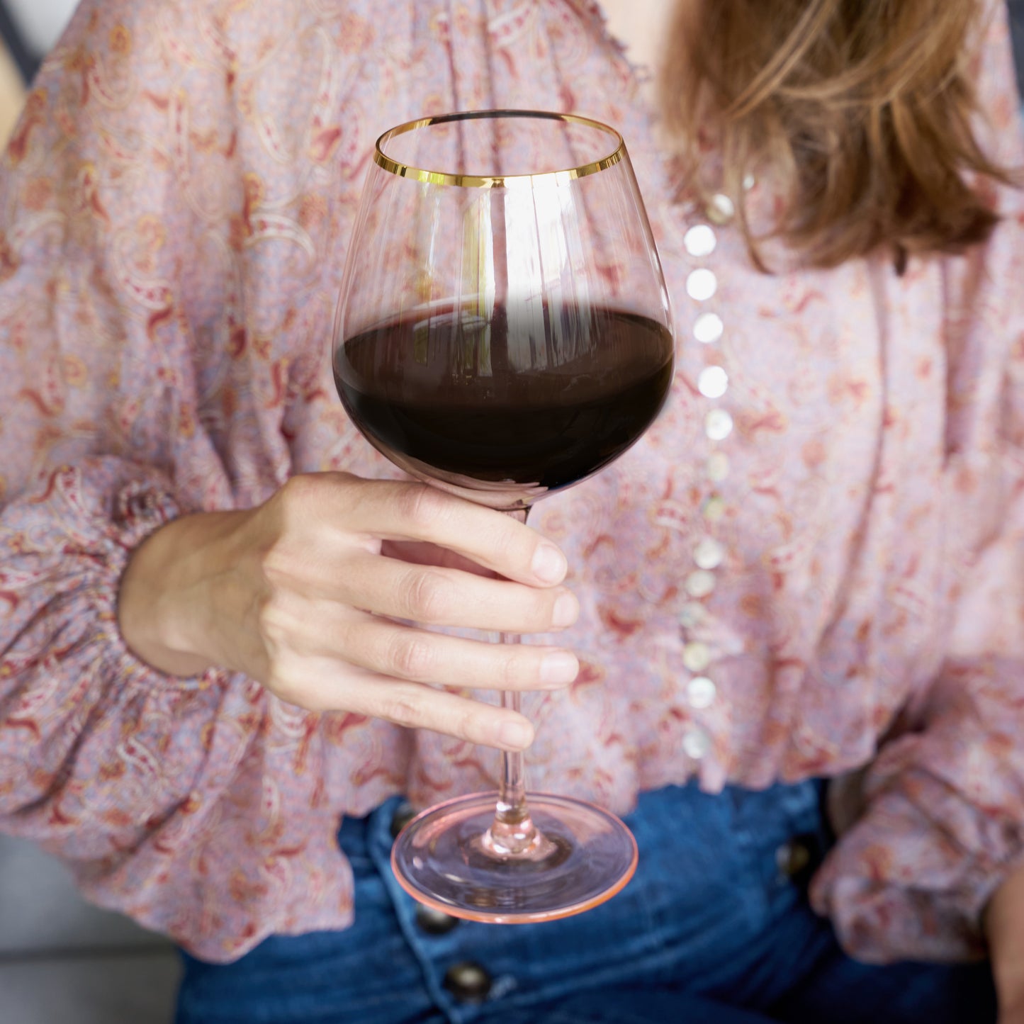 Rose Crystal Wine Glasses And Gold Rim Set
