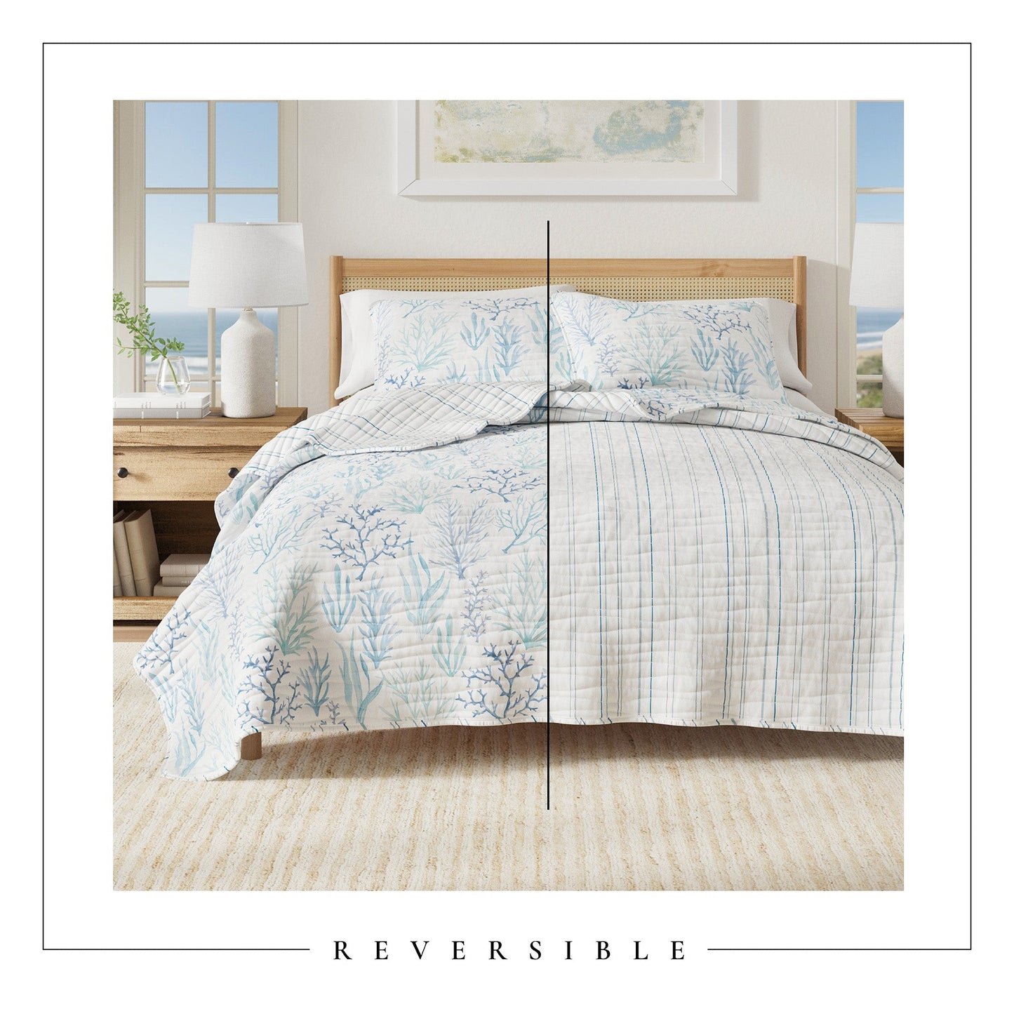 Watercolor Blue Coral Quilt for the Bedroom