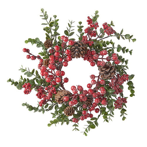 Couronne de bougie miniature glacée aux baies mélangées et pommes de pin