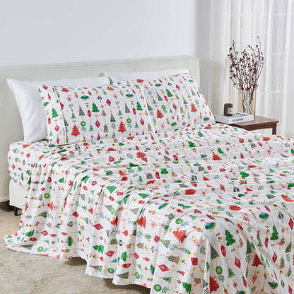 Printed Baylor Collection bed sheet set with festive tree print by Great Bay Home on Tampa Home & Garden Store