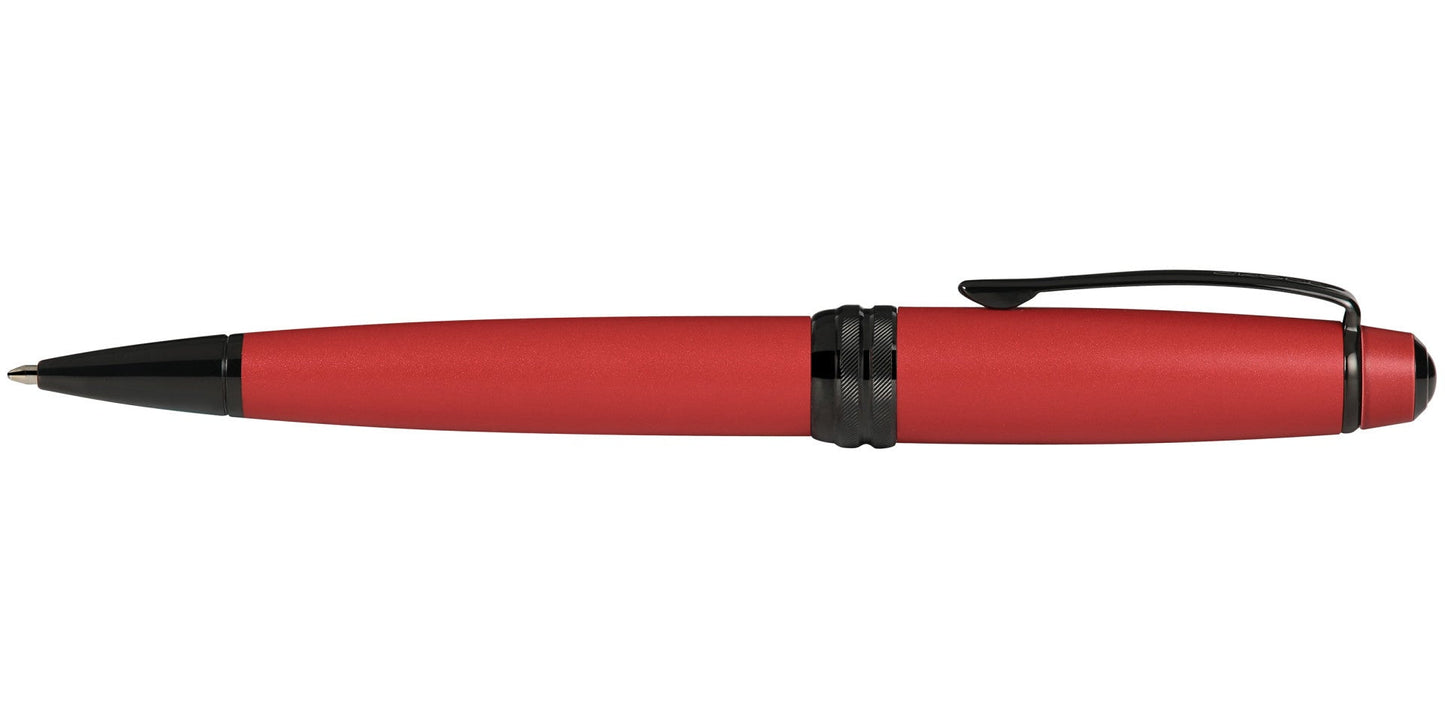 Bailey Matte Red Lacquer Ballpoint Pen by A.T. Cross with red matte barrel and black clip on Tampa Home & Garden Store