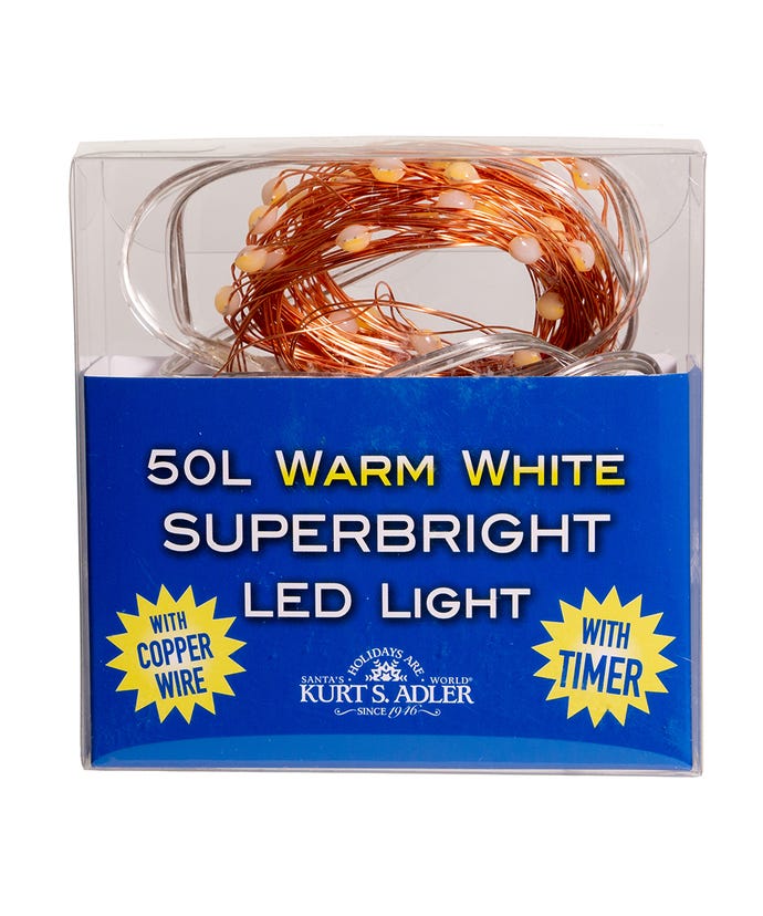 Juego de 50 luces LED superbrillantes de color blanco cálido a pilas