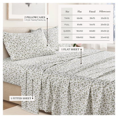 Printed Sheet Set Baylor Collection by Great Bay Home; white with brown leaf print twin/twin XL on Tampa Home & Garden Store