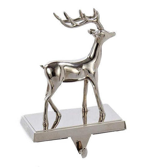 Silver metal reindeer stocking hanger with chrome finish by The Country Christmas Loft on Tampa Home & Garden Store