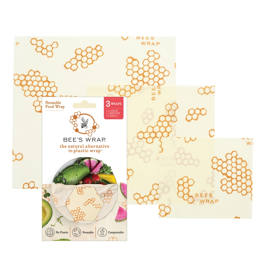 Papier d'emballage alimentaire Bee's Wrap - Motif original - Assortiment de 3 feuilles