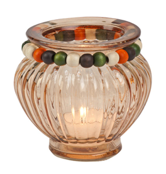 Porte-bougie chauffe-plat en verre ambré