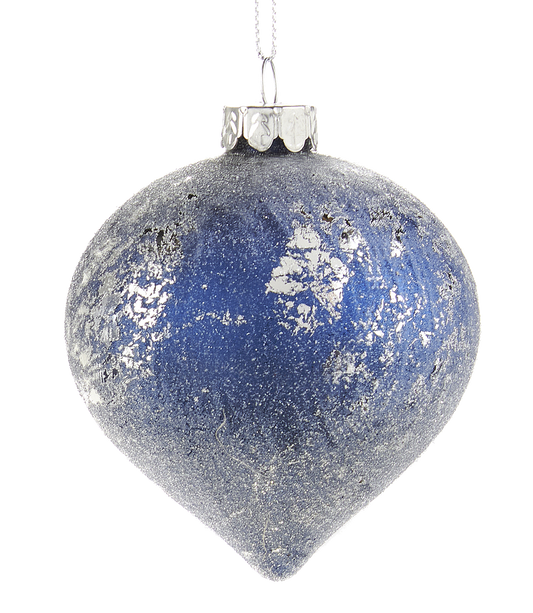 Silver and Blue Iced Glass Ornament - - Tampa Home & Garden Store