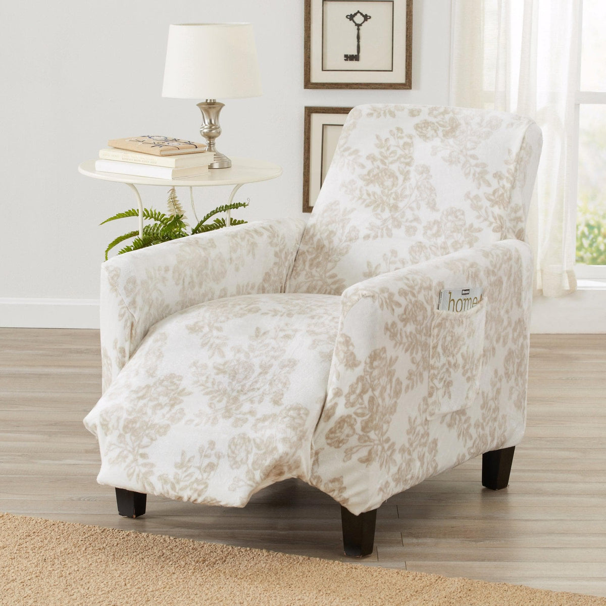 Velvet Stretch Slipcover Gale Collection by Great Bay Home for cream floral armchair on Tampa Home & Garden Store