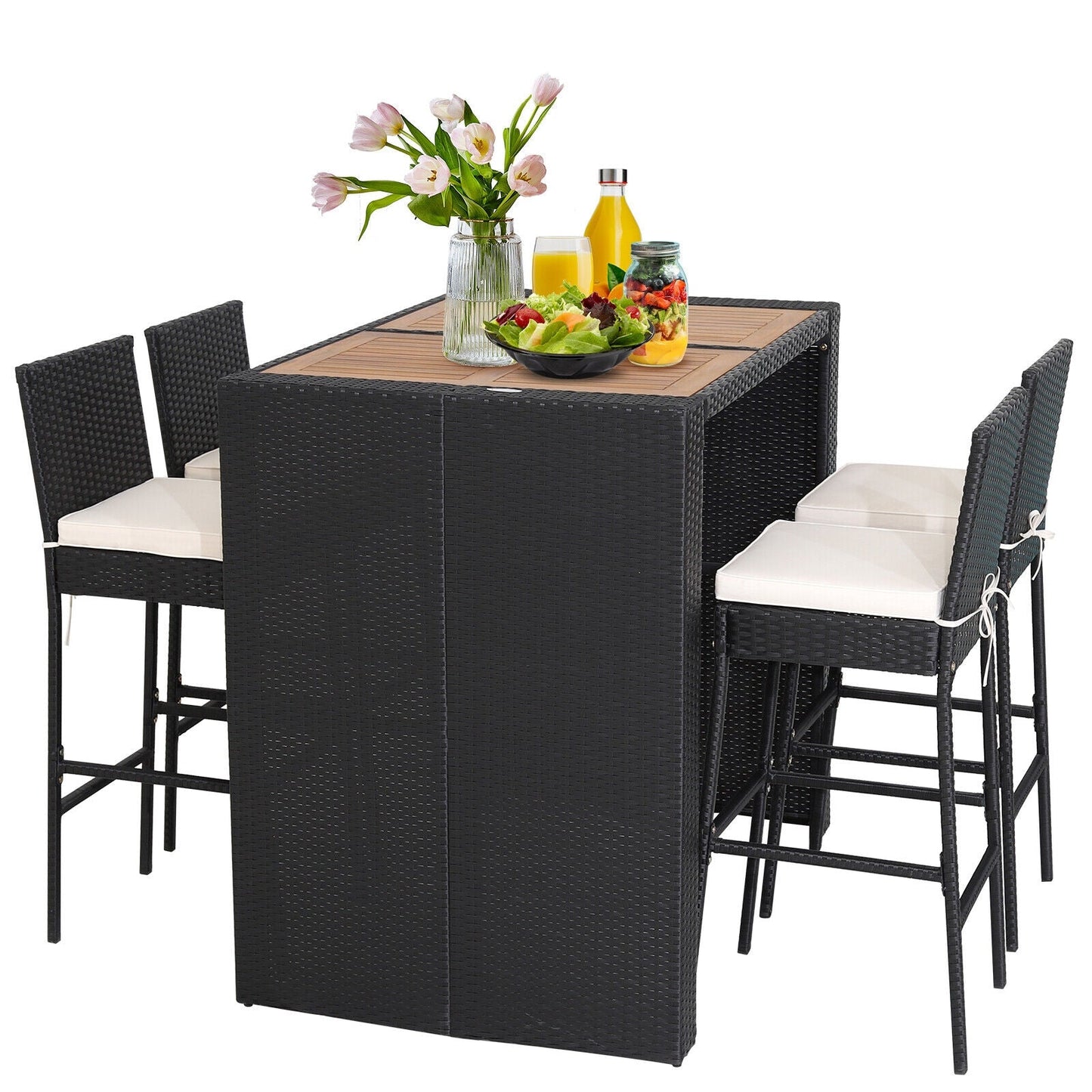 Juego de comedor de patio de madera de acacia de 5 piezas