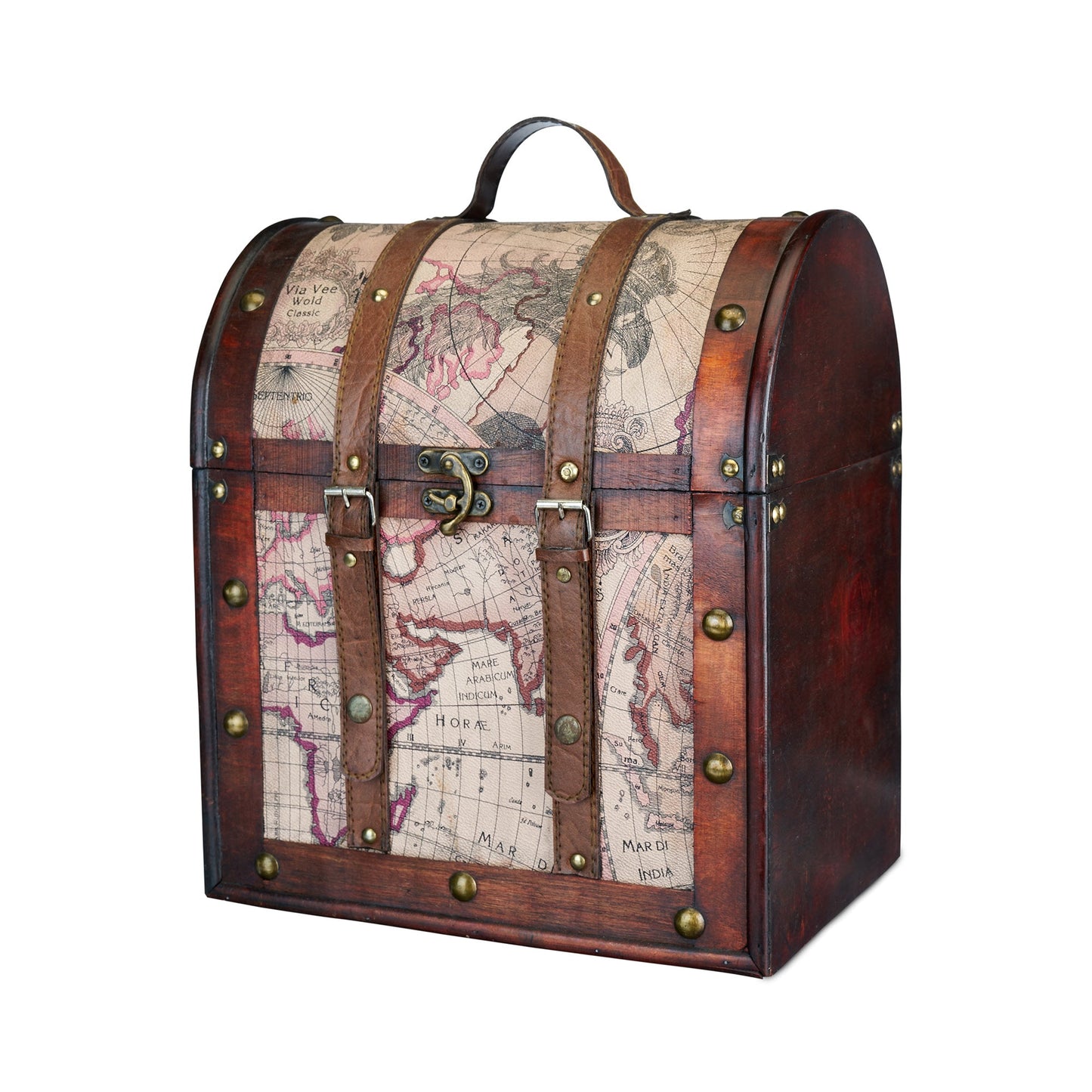 Six Bottle Old World Teak and Leather Wine Box