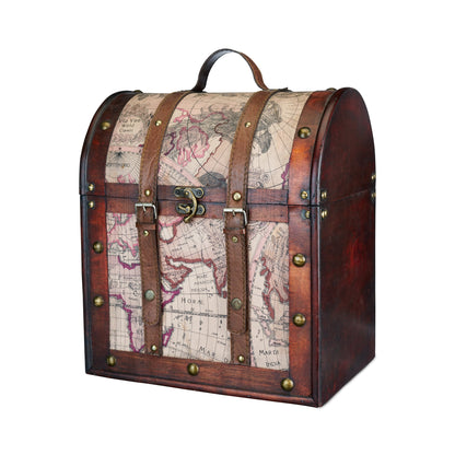 Six Bottle Old World Teak and Leather Wine Box