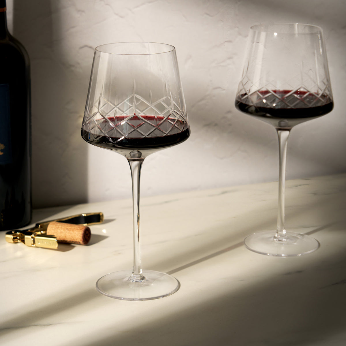 Admiral Crystal Burgundy wine glasses, set of 2; stemmed crystal with diamond-cut bowls on Tampa Home & Garden Store