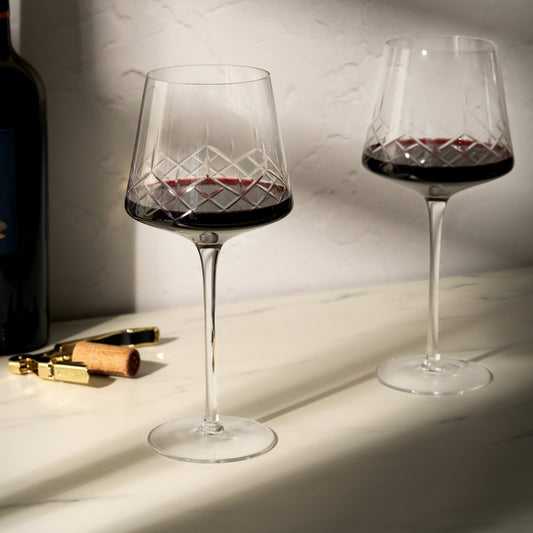 Admiral Crystal Burgundy wine glasses, set of 2; stemmed crystal with diamond-cut bowls on Tampa Home & Garden Store