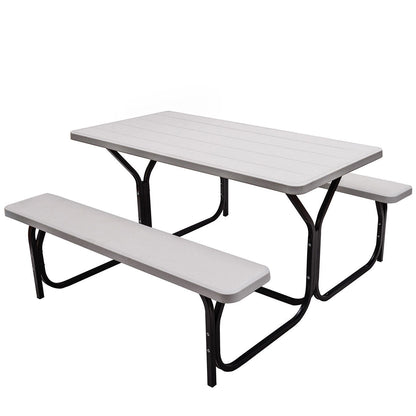 Juego de mesa y banco de pícnic para exterior de HDPE con base de metal - Negro