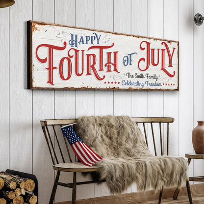 Happy 4th of July Personalized Sign canvas by Tailored Canvases with red blue lettering on Tampa Home & Garden Store