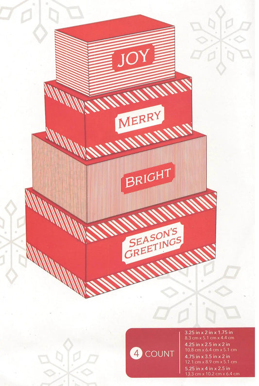 4 Piece Treat Tower Interlocking Gift Boxes Red stack with Joy Merry Bright labels on Tampa Home & Garden Store