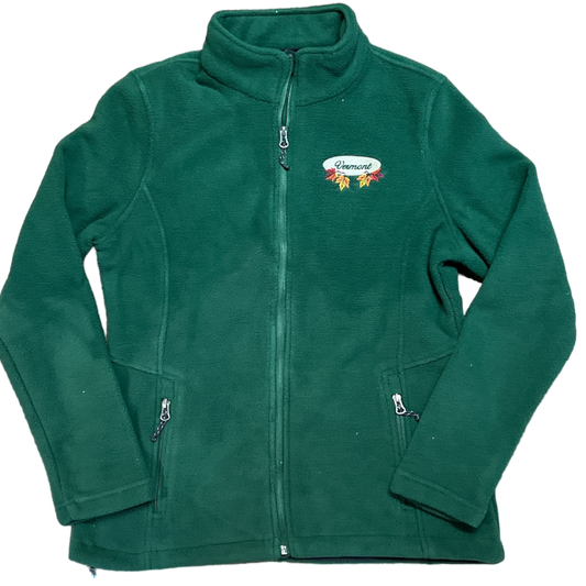 Women’s Full Zip Fleece Jacket – White Fall Leaves Oval Embroidery