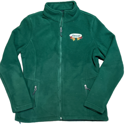 Chaqueta polar con cremallera completa para mujer – Bordado ovalado con hojas otoñales blancas