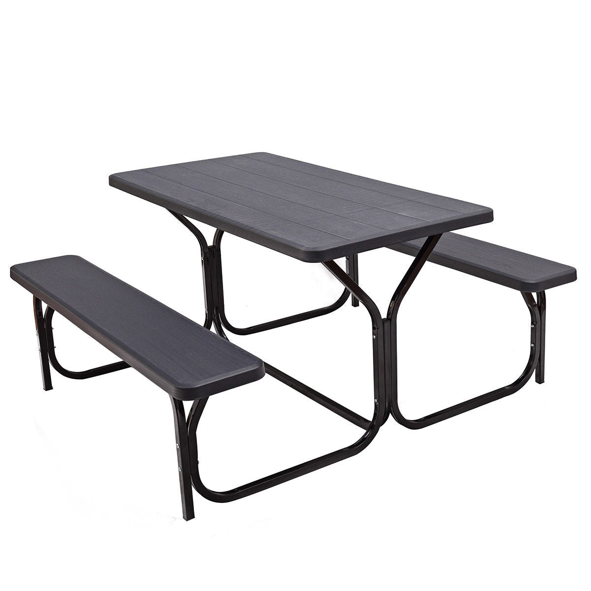 Juego de mesa y banco de pícnic para exterior de HDPE con base de metal - Negro
