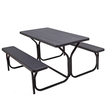 Juego de mesa y banco de pícnic para exterior de HDPE con base de metal - Negro