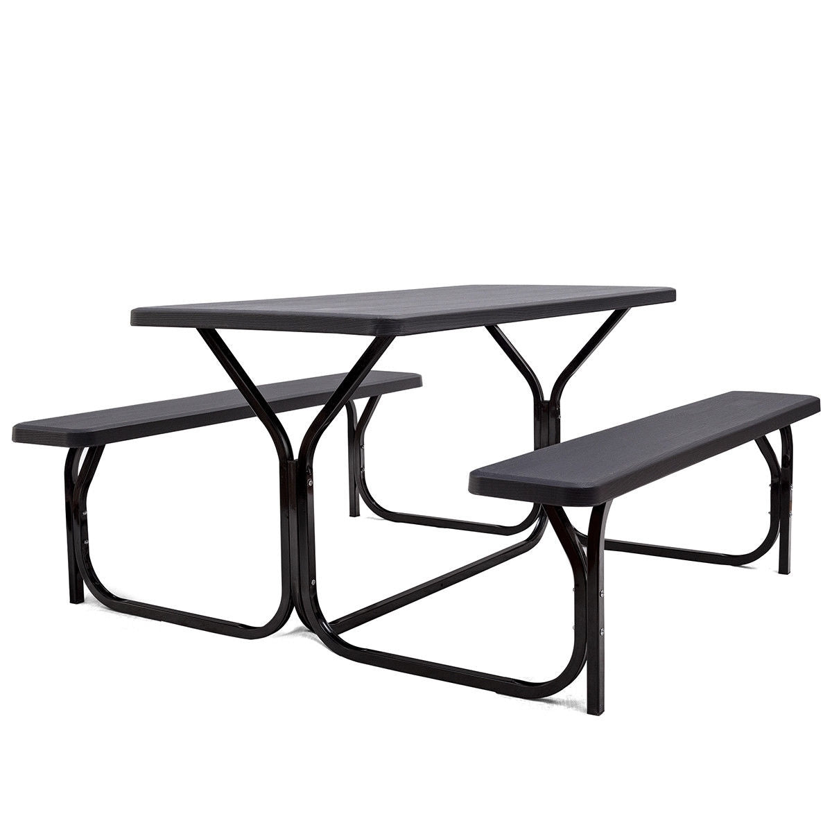 Juego de mesa y banco de pícnic para exterior de HDPE con base de metal - Negro
