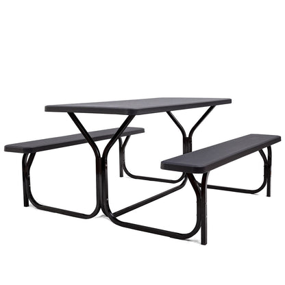 Juego de mesa y banco de pícnic para exterior de HDPE con base de metal - Negro