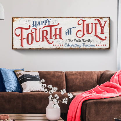 Canvas sign Happy 4th of July personalized sign with distressed white wood background on Tampa Home & Garden Store