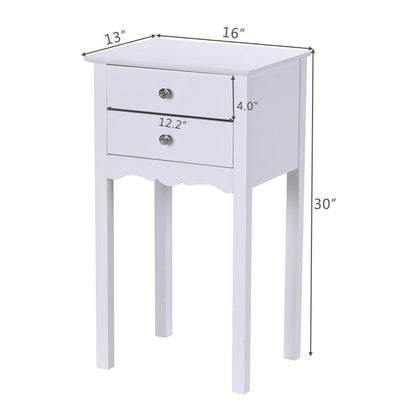 Side Table End Accent Table with 2 Drawers-White
