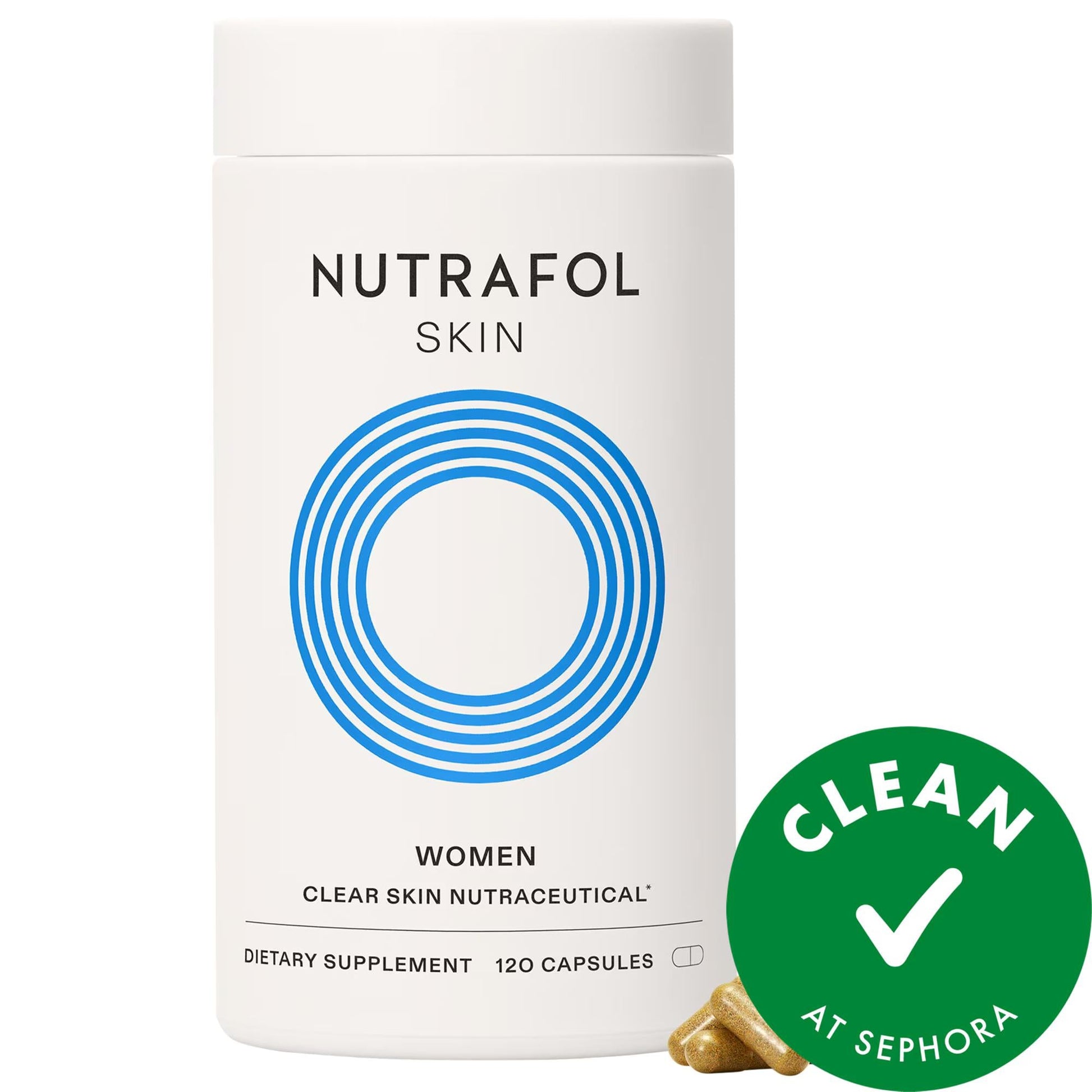 Nutrafol Skin women dietary supplement bottle with blue concentric rings 120 capsules on Tampa Home & Garden Store