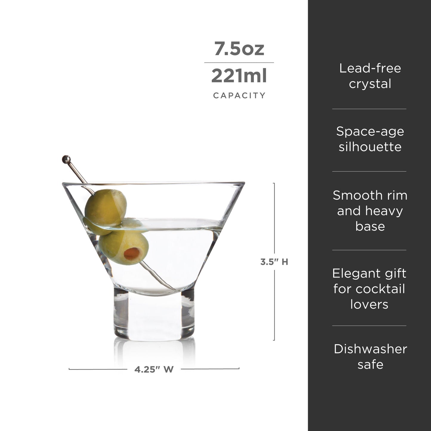 Crystal Stemless Martini Glasses Set of 4
