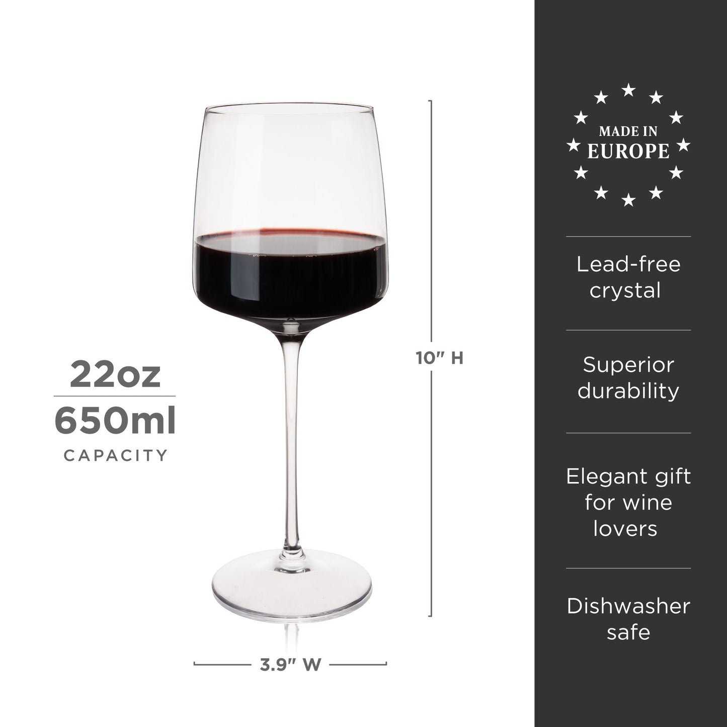 Fine Crystal Bordeaux Wine Glasses Set of 4