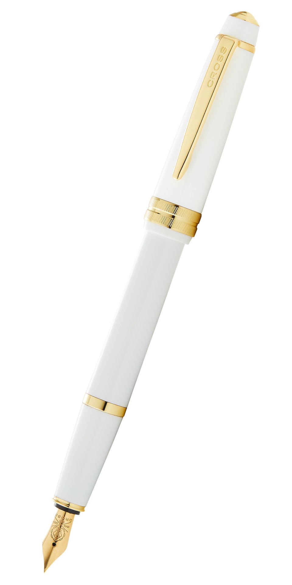 Bailey Light white resin fountain pen with gold-tone clip and cap band, A.T. Cross, fine nib on Tampa Home & Garden Store