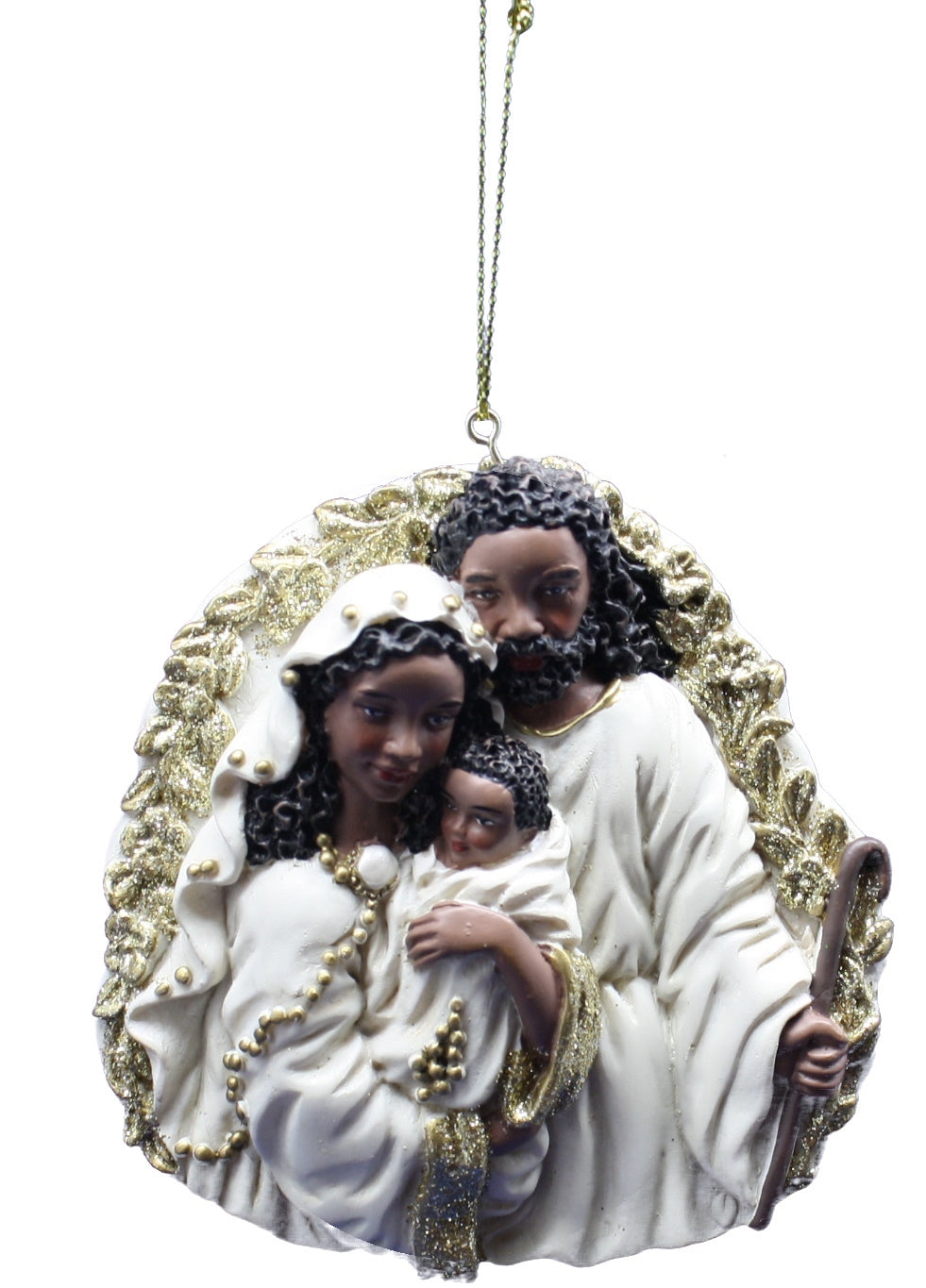 Ornement de la Sainte Famille afro-américain en ivoire et or -