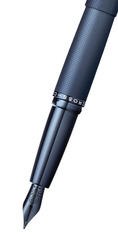 ATX dark blue stainless steel fountain pen with textured grip and fine nib A.T. Cross on Tampa Home & Garden Store