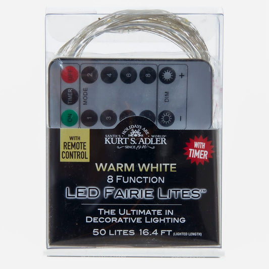 Guirlande lumineuse féérique à 50 LED blanc chaud multifonctions, alimentée par piles, avec télécommande