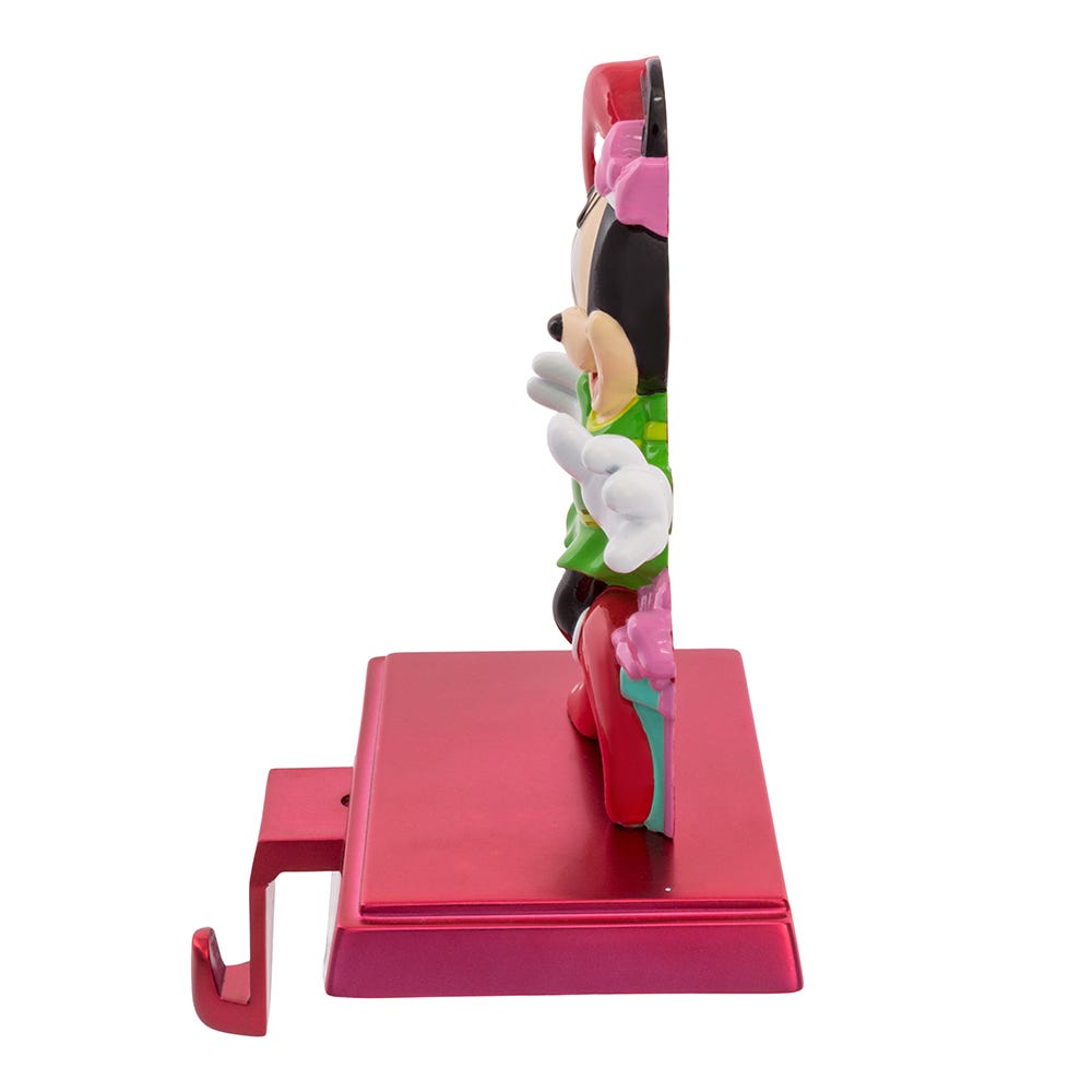 Minnie Mouse stocking hanger with retractable hook, pink base by The Country Christmas Loft on Tampa Home & Garden Store