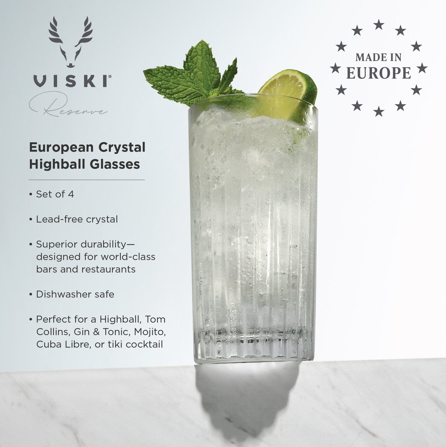 Premium Italian Crystal Highball Glasses Set of 4