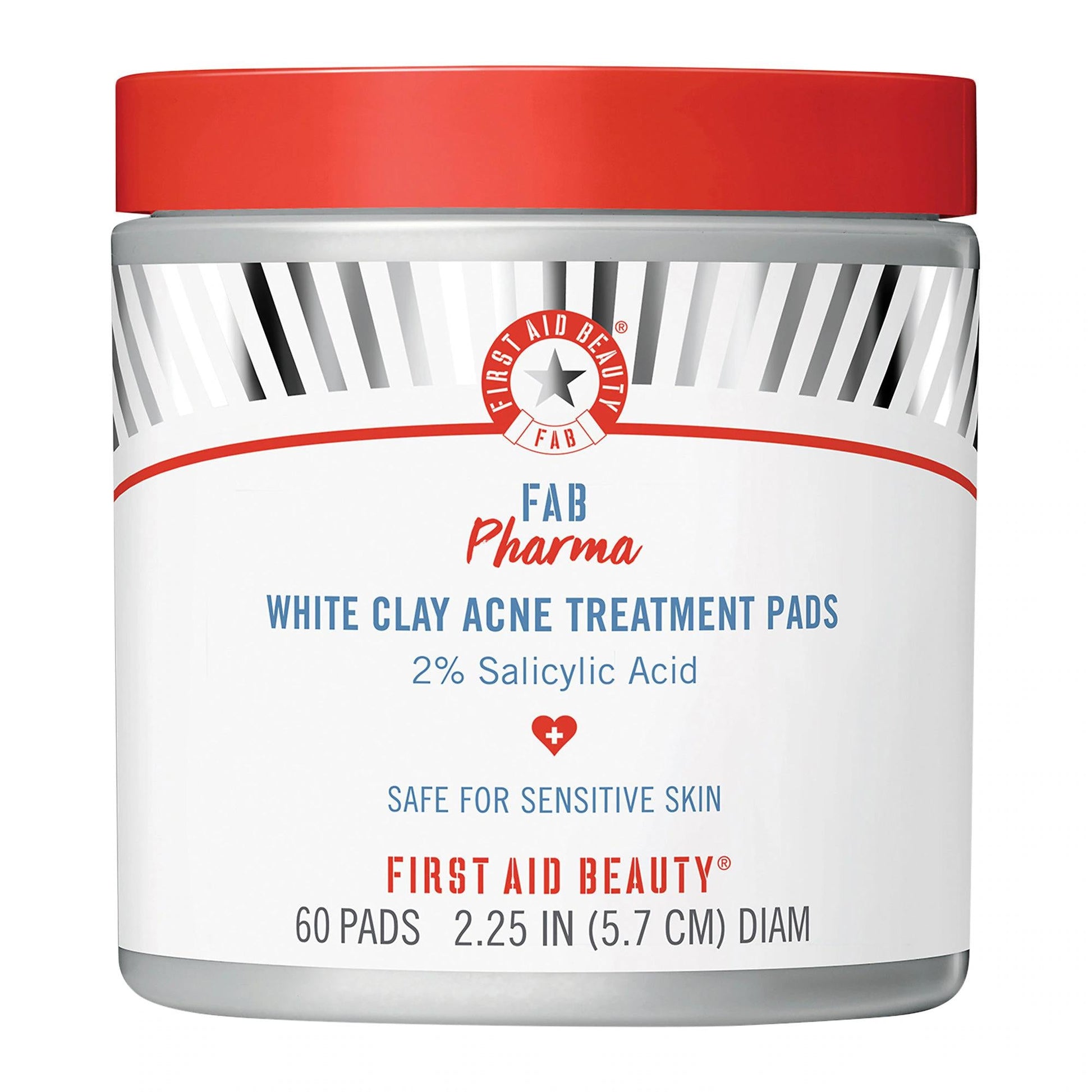 FAB Pharma White Clay Acne Treatment Pads, red cap jar, 60 pads, 2% salicylic acid on Tampa Home & Garden Store