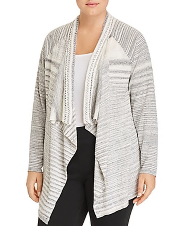 NIC+ZOE Plus Time Change Open-Front Cardigan size 2X, light gray and white striped draped knit on Tampa Home & Garden Store