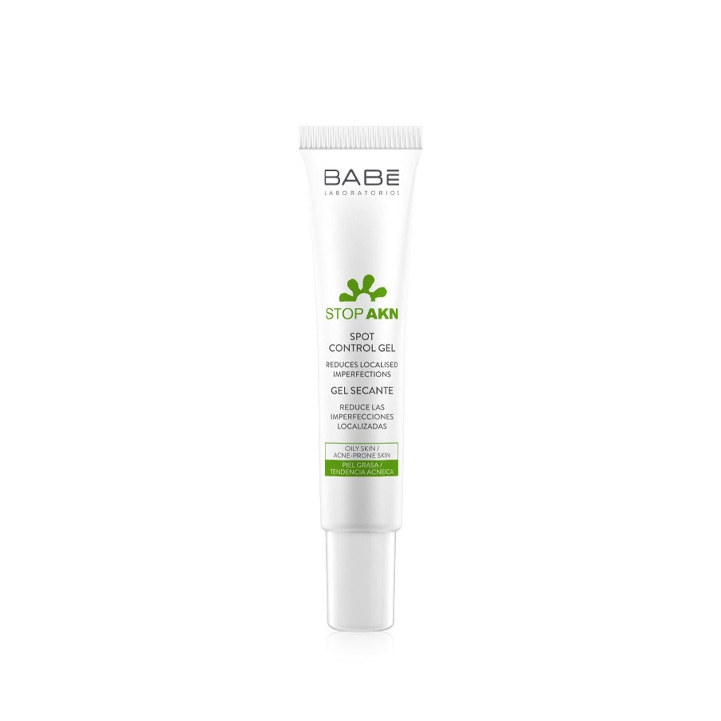 Babe Stop AKN Spot Control Gel tube for oily acne-prone skin with green logo on Tampa Home & Garden Store