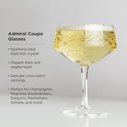 Lead Free Crystal Coupe Glasses and Cocktail Set
