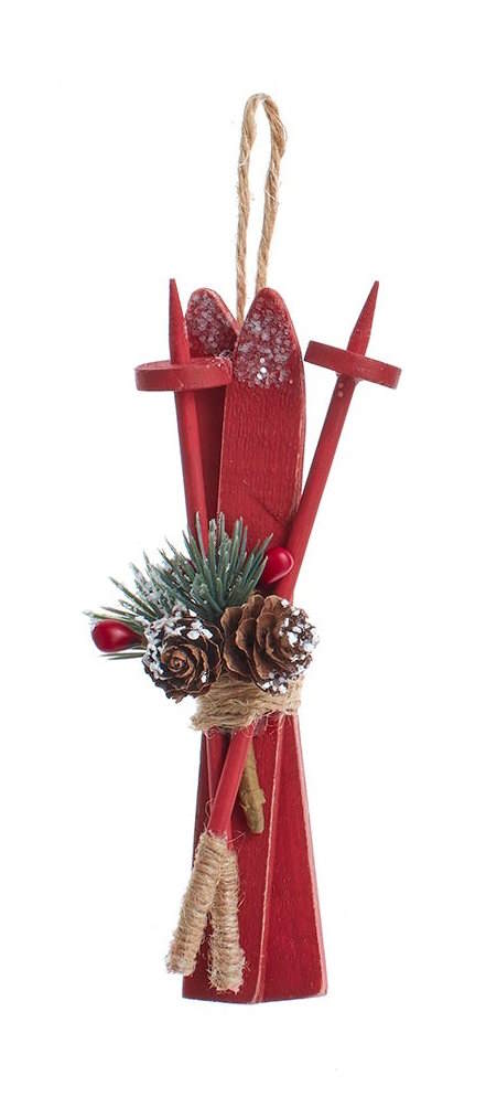 Esquís de madera con adorno navideño -