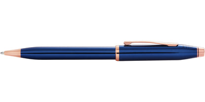 Century II translucent cobalt blue lacquer ballpoint pen with rose gold trim by A.T. Cross on Tampa Home & Garden Store