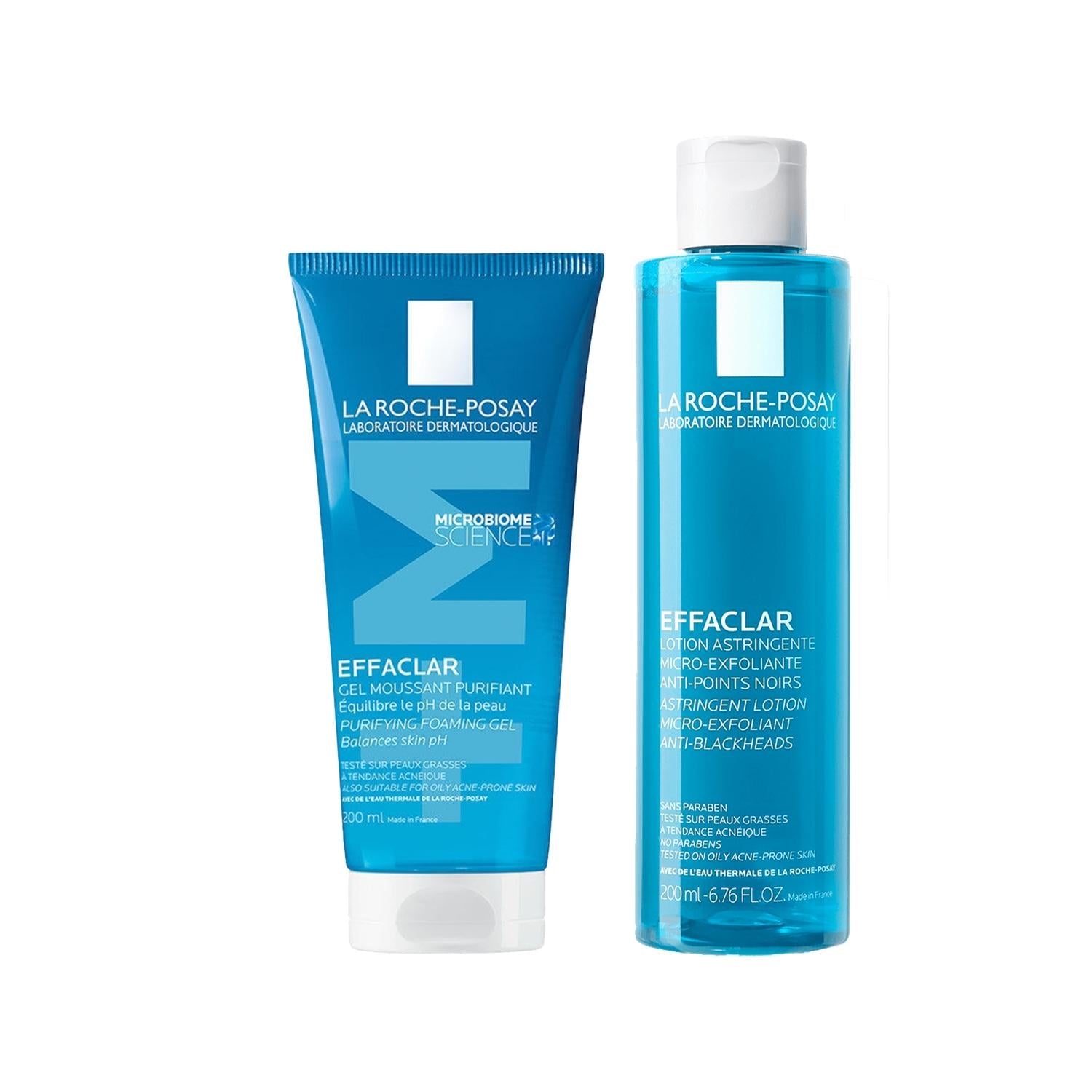 La Roche-Posay Effaclar cleanser & toner set in blue bottles on Tampa Home & Garden Store